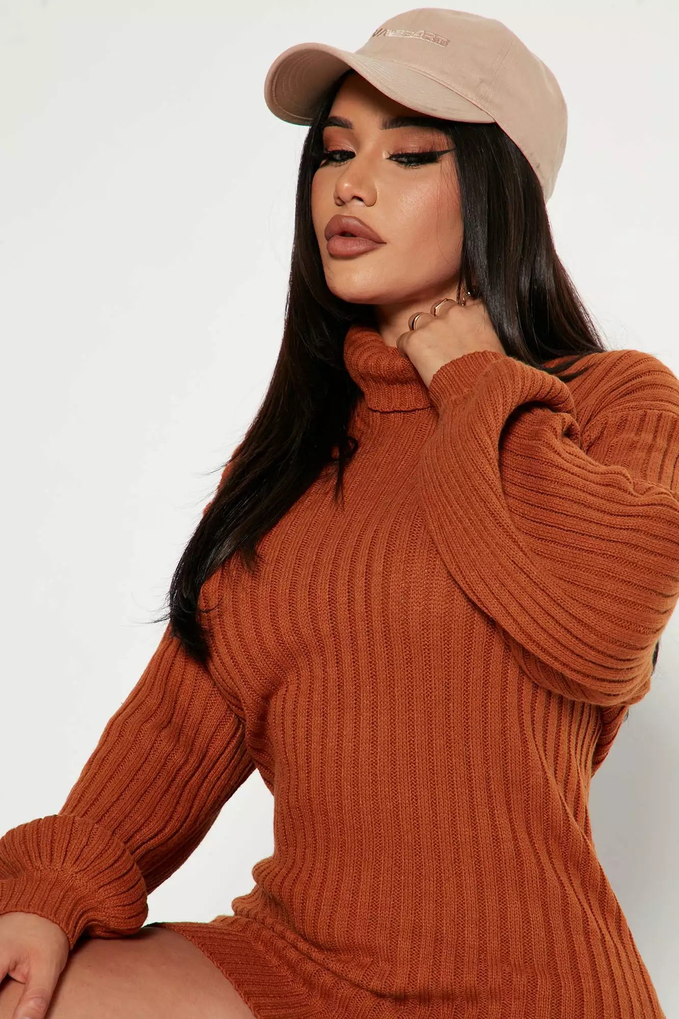 Fashion Nova Too Cozy Turtle Neck Sweater Dress - Cognac 8 Fashion Nova Too Cozy Turtle Neck Sweater Dress - Cognac - Image 6