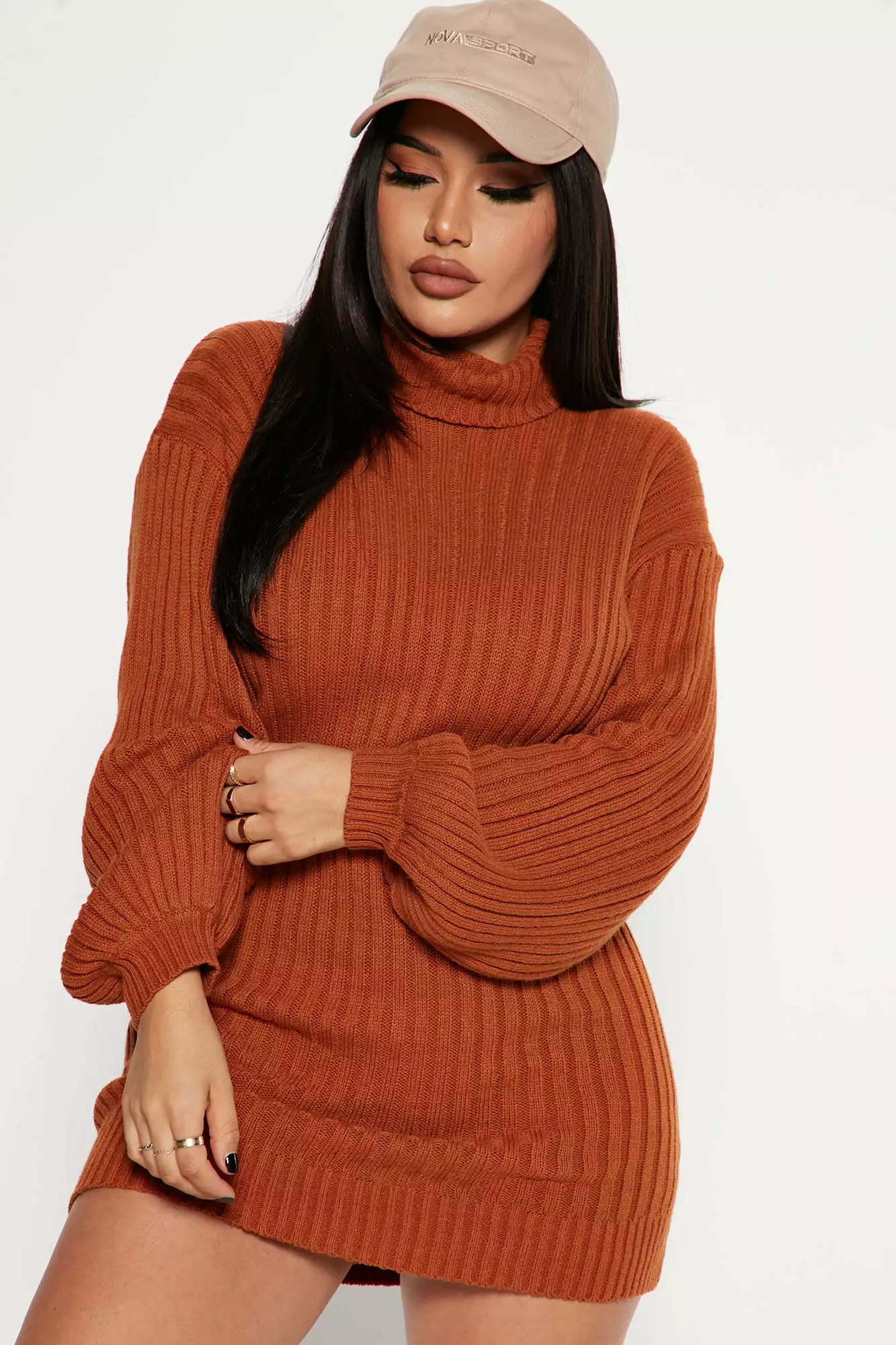 Fashion Nova Too Cozy Turtle Neck Sweater Dress - Cognac 5 Fashion Nova Too Cozy Turtle Neck Sweater Dress - Cognac - Image 3