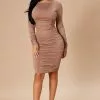Fashion Nova Take Your Man Ruched Dress - Taupe