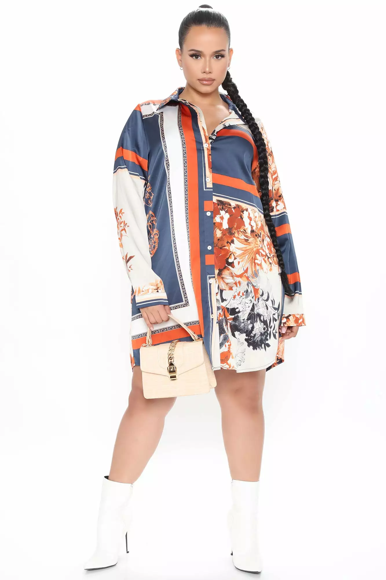 Fashion Nova Keep It Classified Satin Printed Shirt Dress - Cream/combo 8 Fashion Nova Keep It Classified Satin Printed Shirt Dress - Cream/combo - Image 6