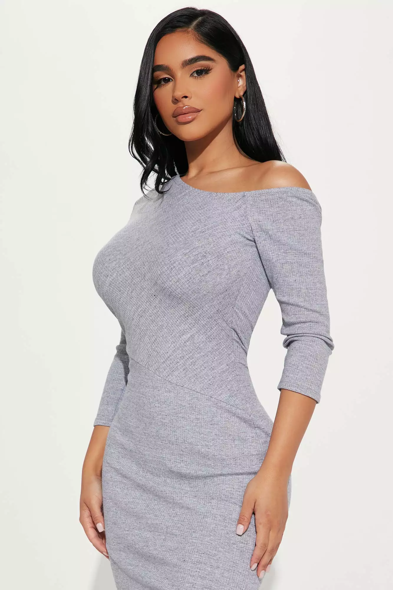 Fashion Nova Rosie Ribbed Dress - Heather Grey 4 Fashion Nova Rosie Ribbed Dress - Heather Grey - Image 2