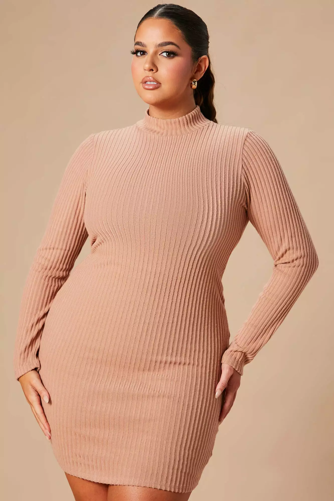 Fashion Nova Make A Move Mock Neck Mini Dress - Nude - Image 5