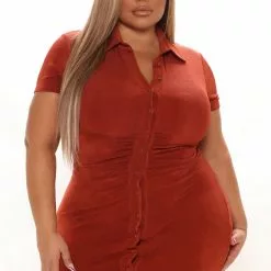 Fashion Nova Silky Smooth Slinky Mini Dress - Rust -Fashion Nova Dresses Shop 10 18 21Studio1 CE RS 15 31 11 47 FD30208 Rust P 2219 PLUS MH