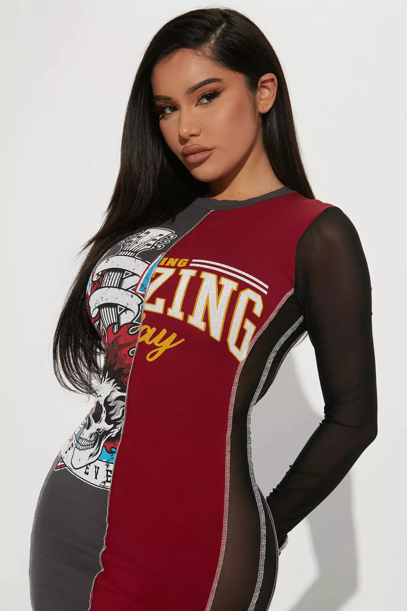 Fashion Nova Legacy Midi Dress - Burgundy/combo 4 Fashion Nova Legacy Midi Dress - Burgundy/combo - Image 2