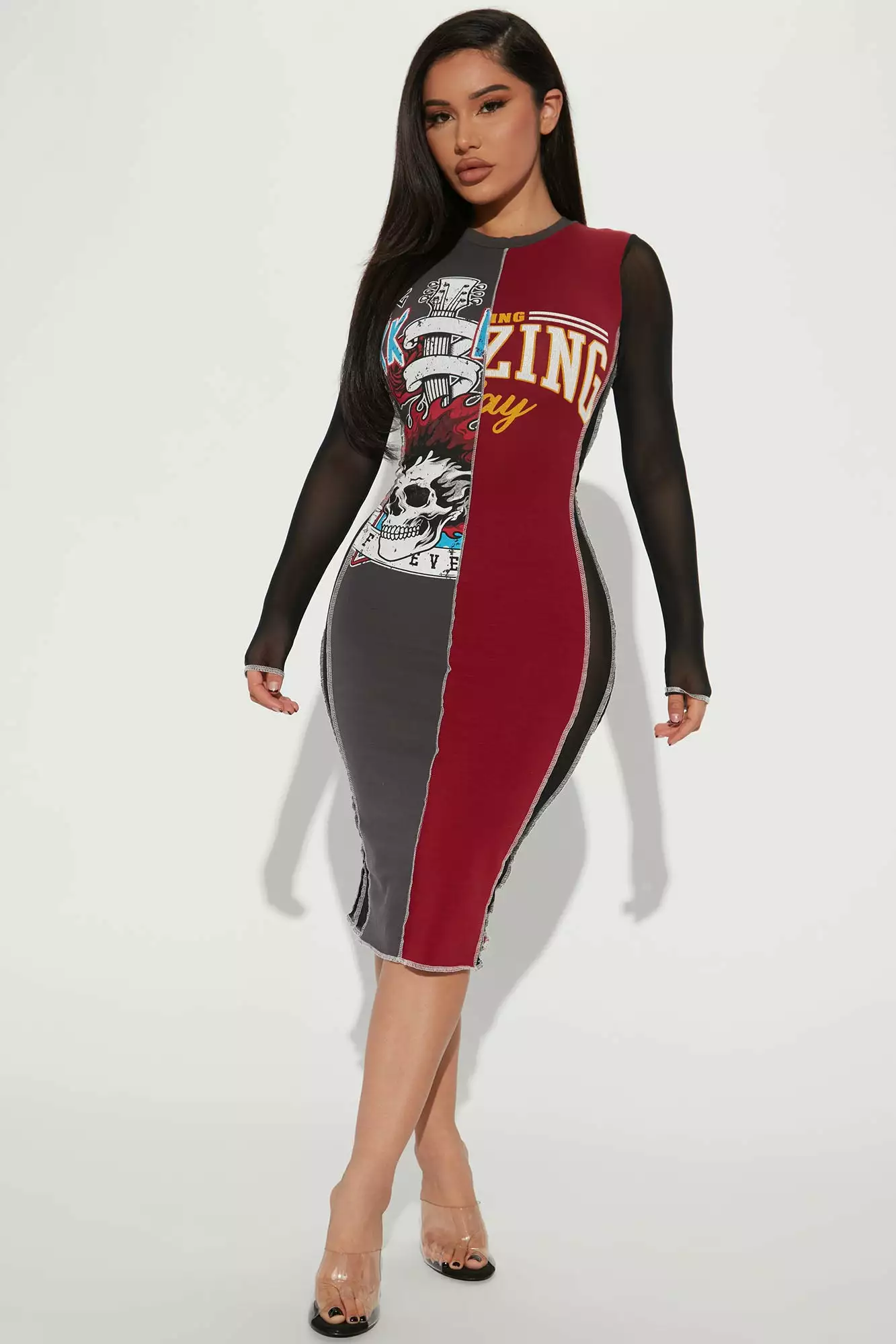 Fashion Nova Legacy Midi Dress - Burgundy/combo 3 Fashion Nova Legacy Midi Dress - Burgundy/combo