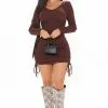 Fashion Nova Ready To Go Ruched Long Sleeve Mini Dress - Brown -Fashion Nova Dresses Shop 10 19 20Studio2 CE SD 13 33 51 23 8371HD Brown 0300 KL