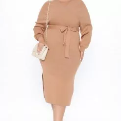 Fashion Nova Wrapped All Around Me Midi Sweater Dress - Taupe -Fashion Nova Dresses Shop 10 19 20Studio3 RT KW 14 28 36 50 FL20H611 Taupe 0001 PLUS KL