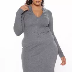 Fashion Nova Pour Some Wine Sweater Midi Dress - Charcoal -Fashion Nova Dresses Shop 10 19 20Studio4 BR BJ 11 35 49 28 DNL1119 Charcoal PLUS 53337 NT