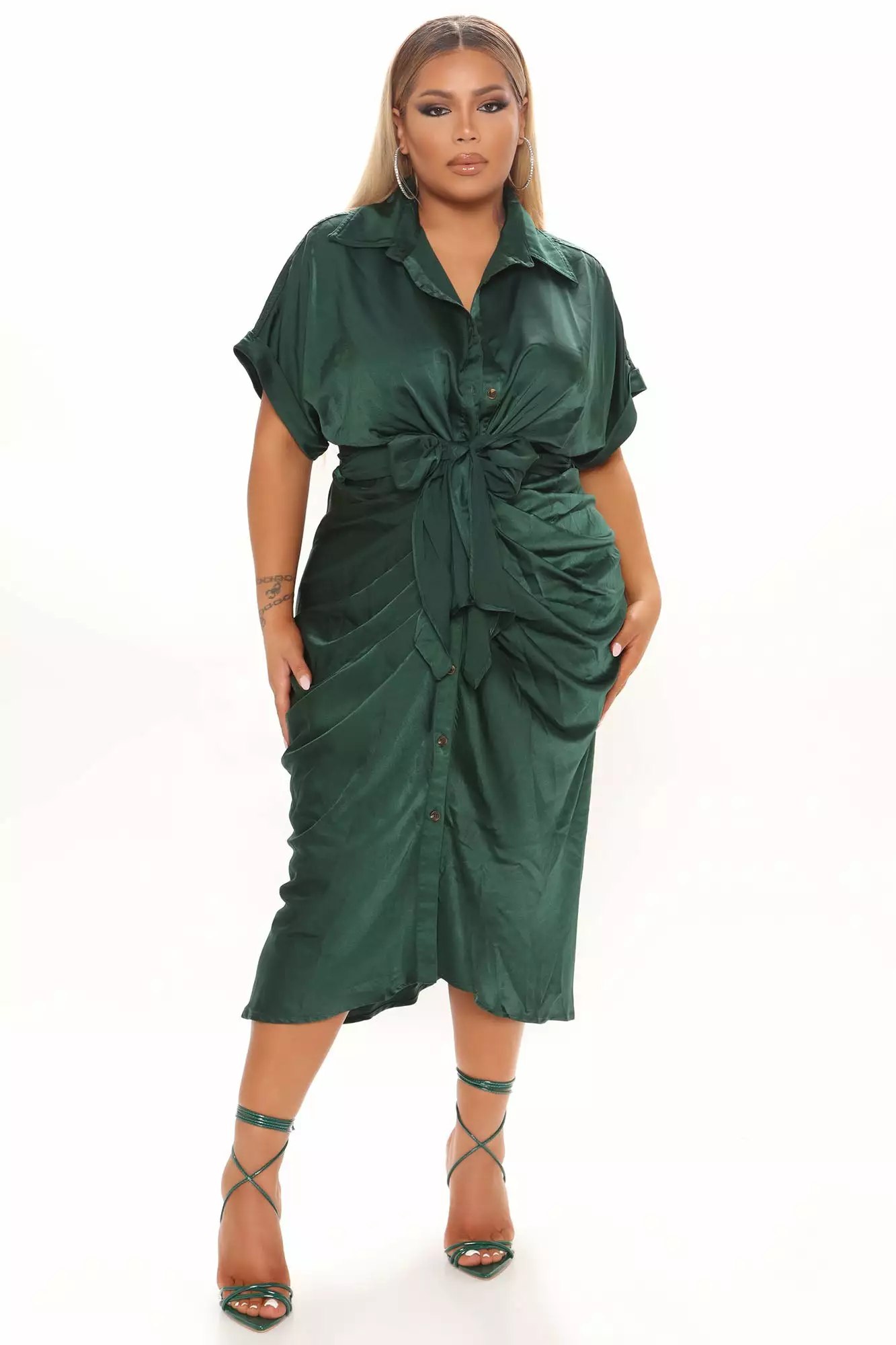 Fashion Nova Stuck In The City Satin Midi Dress - Hunter 7 Fashion Nova Stuck In The City Satin Midi Dress - Hunter - Image 5