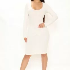 Fashion Nova Ramona Ribbed Midi Dress - Cream