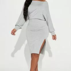 Fashion Nova Madeline Midi Dress - Heather Grey