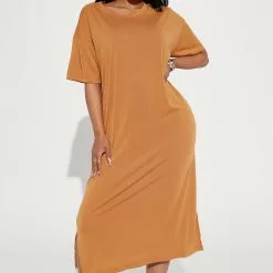 Fashion Nova Raina T-Shirt Dress - Tan