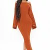 Fashion Nova Heather Sweater Midi Dress - Cognac