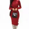Fashion Nova Slit Down Honey Turtleneck Midi Dress - Burgundy -Fashion Nova Dresses Shop 10 20 20Studio2 RT SD 12 00 25 21 RD42032L Burgundy 4 NT