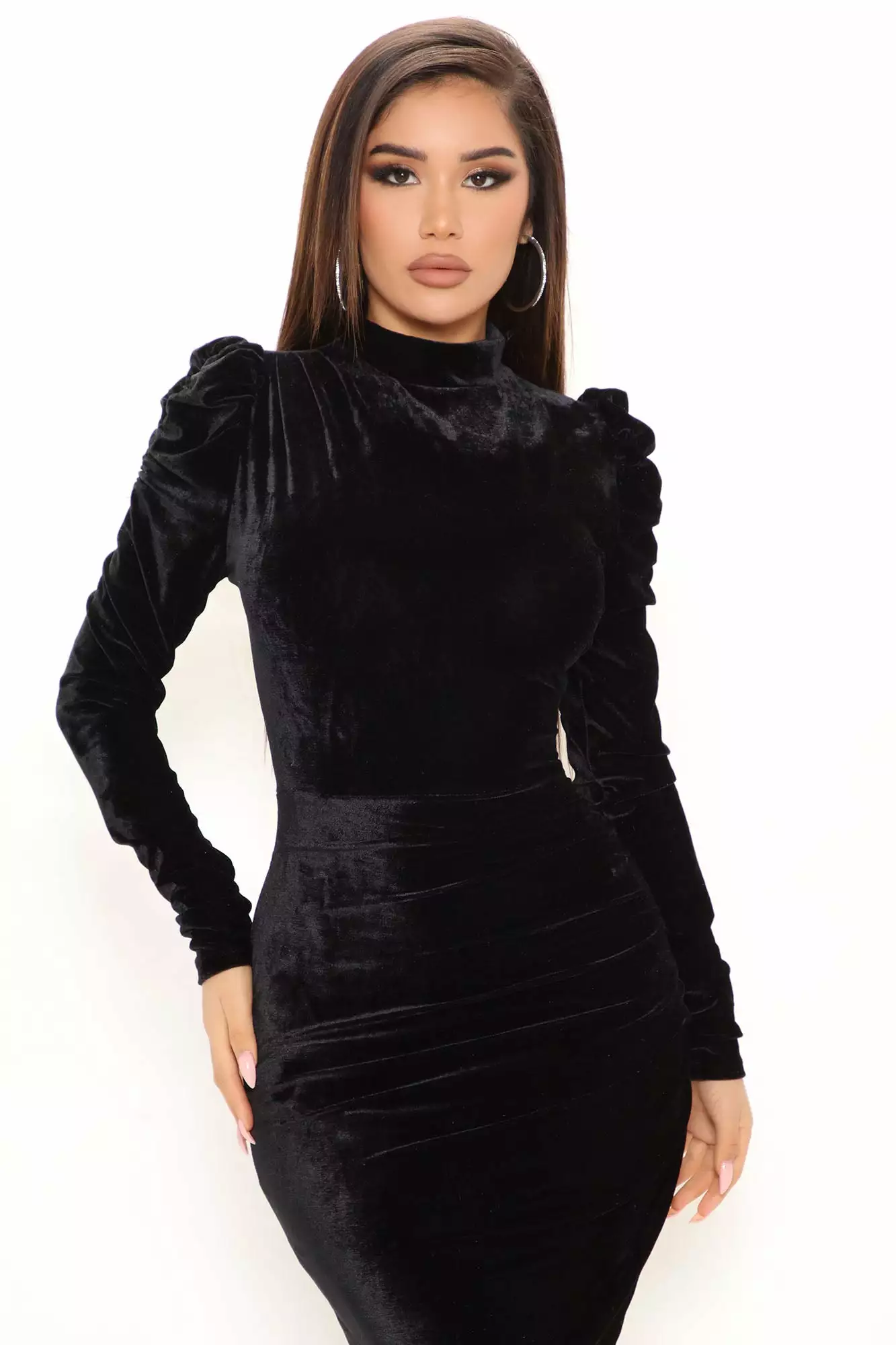 Fashion Nova Raylen Velvet Midi Dress - Black 4 Fashion Nova Raylen Velvet Midi Dress - Black - Image 2