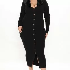 Fashion Nova Don't Be Faux Real Sweater Midi Dress - Black -Fashion Nova Dresses Shop 10 20 21Studio3 ME KG 14 53 38 49 90920NK Black 5616 PLUS KS