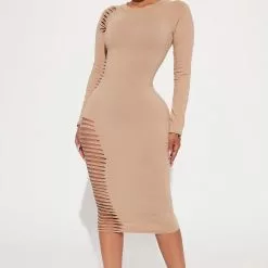 Fashion Nova Blair Midi Dress - Nude