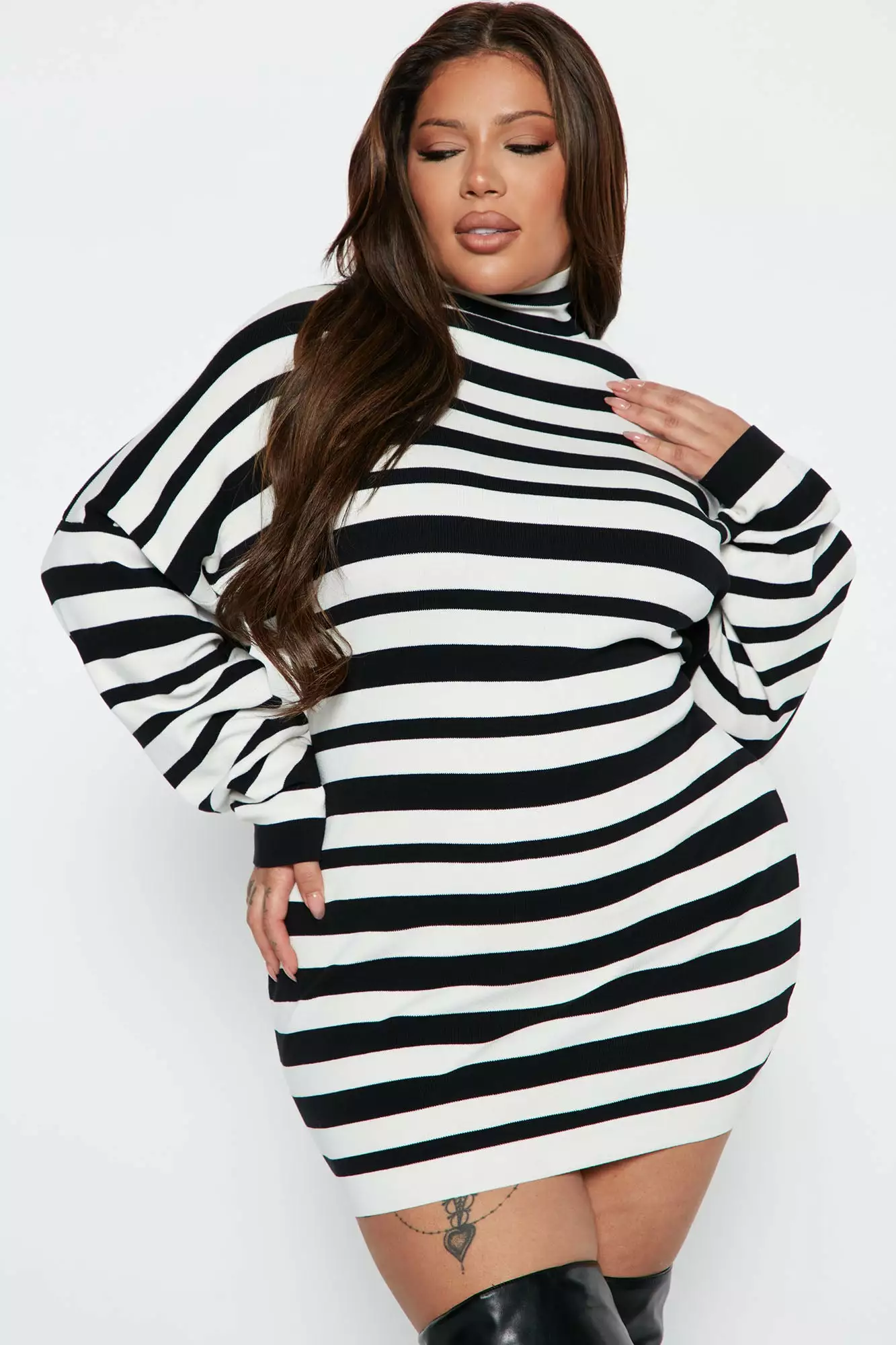 Fashion Nova Stripes On Stripes Sweater Mini Dress - Black/White 6 Fashion Nova Stripes On Stripes Sweater Mini Dress - Black/White - Image 4