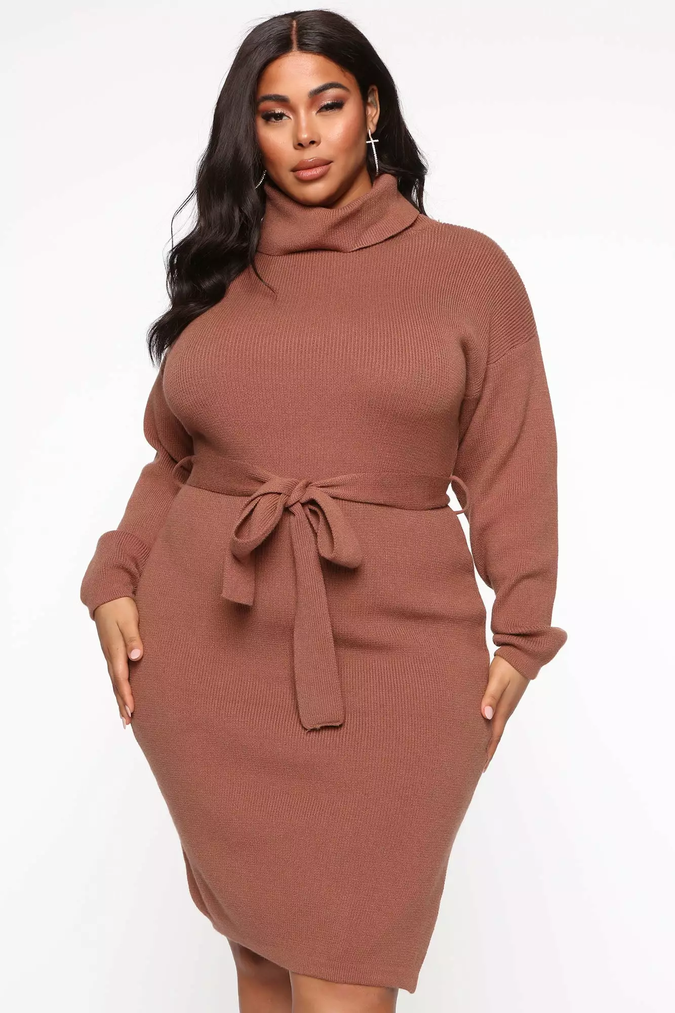 Fashion Nova Out Of Town Midi Sweater Dress - Mocha - Image 5
