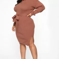 Fashion Nova Out Of Town Midi Sweater Dress - Mocha -Fashion Nova Dresses Shop 10 21 19 Studio 3 JP ES 11 35 44 17 VID9250 Mocha PLUS 0760 JD