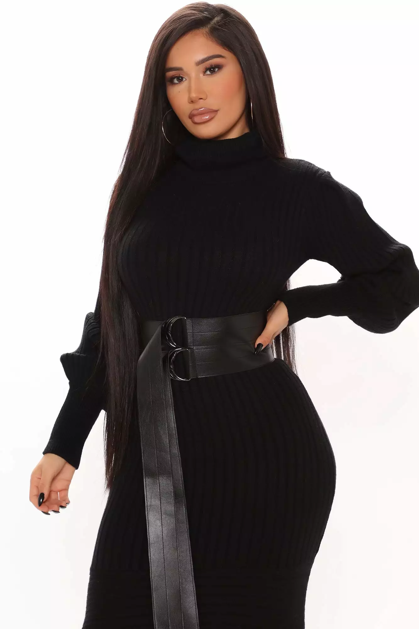 Fashion Nova Jessica Belted Sweater Maxi Dress - Black 4 Fashion Nova Jessica Belted Sweater Maxi Dress - Black - Image 2