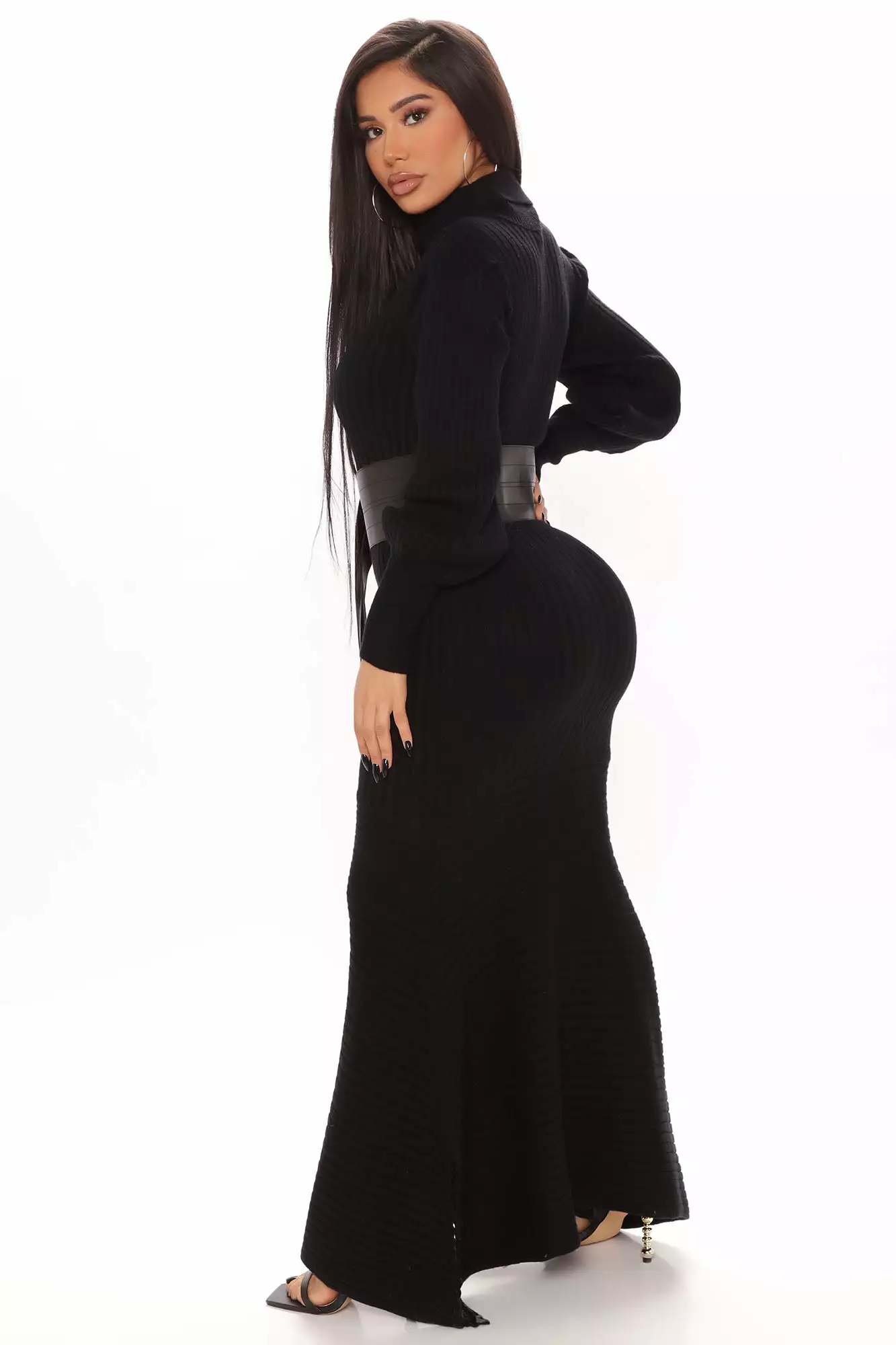 Fashion Nova Jessica Belted Sweater Maxi Dress - Black 5 Fashion Nova Jessica Belted Sweater Maxi Dress - Black - Image 3