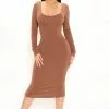 Fashion Nova Leandra Midi Dress - Brown -Fashion Nova Dresses Shop 10 21 21Studio2 SN KP 11 56 25 28 JD44729L Brown 2446 EH