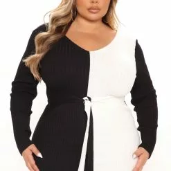 Fashion Nova Autumn Falls Sweater Mini Dress - Black/combo -Fashion Nova Dresses Shop 10 25 21Studio1 SN RL 15 19 42 61 RDAD5390FN Blackcombo 5590 PLUS DC