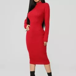 Fashion Nova Not Over You Yet Sweater Dress - Red