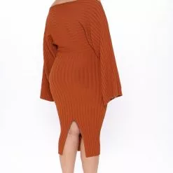 Fashion Nova Heather Sweater Midi Dress - Cognac -Fashion Nova Dresses Shop 10 26 20Studio3 DM RL 15 21 42 87 13686 Cognac 0986 PLUS RA