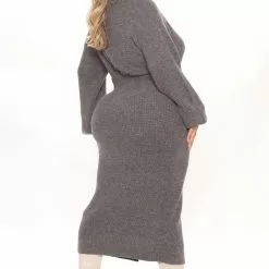 Fashion Nova Serenity Sweater Midi Dress - Charcoal -Fashion Nova Dresses Shop 10 26 21Studio1 CE RL 15 26 33 52 SD106 Charcoal 6072 PLUS KL