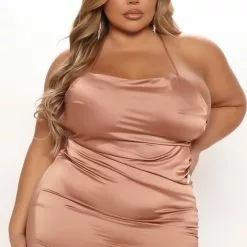 Fashion Nova Pure Heart Satin Midi Dress - Brown -Fashion Nova Dresses Shop 10 26 21Studio3 ME KP 10 44 48 8 FS21G079 Brown 8156 PLUS PB