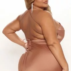 Fashion Nova Pure Heart Satin Midi Dress - Brown -Fashion Nova Dresses Shop 10 26 21Studio3 ME KP 10 45 01 8 FS21G079 Brown 8160 PLUS PB