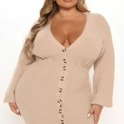 Fashion Nova Serenity Sweater Midi Dress - Taupe -Fashion Nova Dresses Shop 10 26 21Studio3 ME KP 14 30 14 58 SD106 Taupe 8624 PLUS EH
