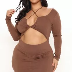 Fashion Nova Night Plans Mini Dress - Brown -Fashion Nova Dresses Shop 10 28 21Studio3 JP KP 10 19 47 7 JD44677LA Brown 9654 PLUS EH