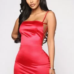 Fashion Nova Flirtini Satin Mini Dress - Red
