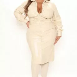 Fashion Nova I Feel Chic Faux Leather Shirt Dress - Cream -Fashion Nova Dresses Shop 11 01 21Studio2 SN RL 12 16 01 17 VD7566 Cream 5255 PLUS DC