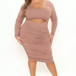 Fashion Nova Cami Ruched Midi Dress - Chocolate -Fashion Nova Dresses Shop 11 01 21Studio2 SN RL 12 23 54 20 JD45245L Chocolate 5275 PLUS MH