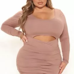 Fashion Nova Cami Ruched Midi Dress - Chocolate -Fashion Nova Dresses Shop 11 01 21Studio2 SN RL 12 23 59 20 JD45245L Chocolate 5278 PLUS MH