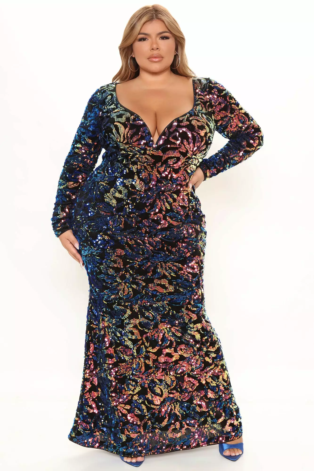 Fashion Nova Magical Moment Sequin Maxi Gown - Black/Blue 8 Fashion Nova Magical Moment Sequin Maxi Gown - Black/Blue - Image 6