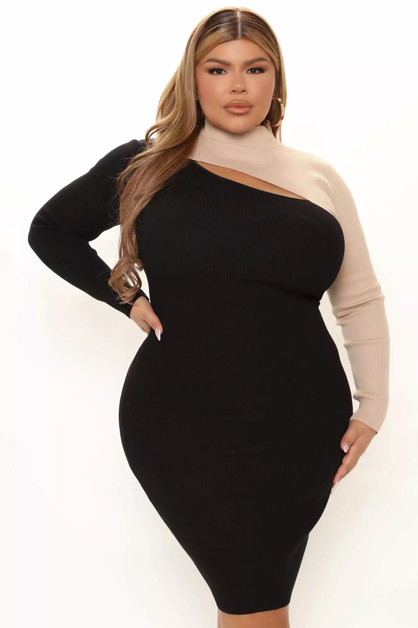 Fashion Nova Fall Fixation Sweater Midi Dress - Black/combo - Image 7
