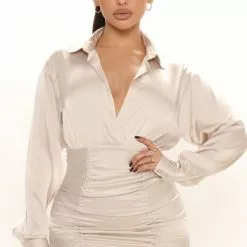 Fashion Nova Petite Romi Satin Mini Dress - Grey