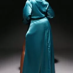 Fashion Nova Ivana Long Sleeve Satin Maxi Dress - Teal -Fashion Nova Dresses Shop 11 10 21Studio6 SN RL 11 33 45 14 A25930 Teal 15628 PLUS WG
