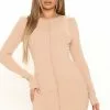 Fashion Nova Afternoon Chill Ribbed Mini Dress - Nude