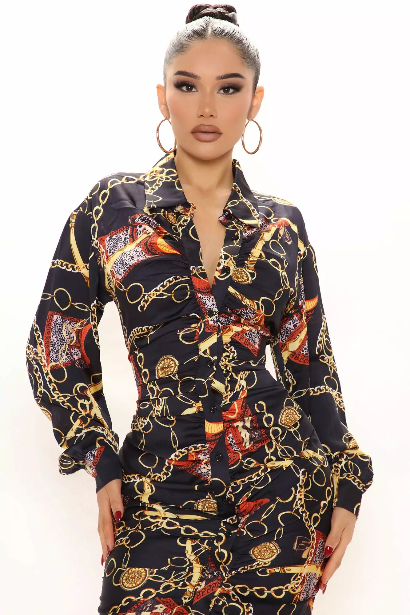 Fashion Nova Becoming Rich Satin Shirt Dress - Navy/combo 4 Fashion Nova Becoming Rich Satin Shirt Dress - Navy/combo - Image 2