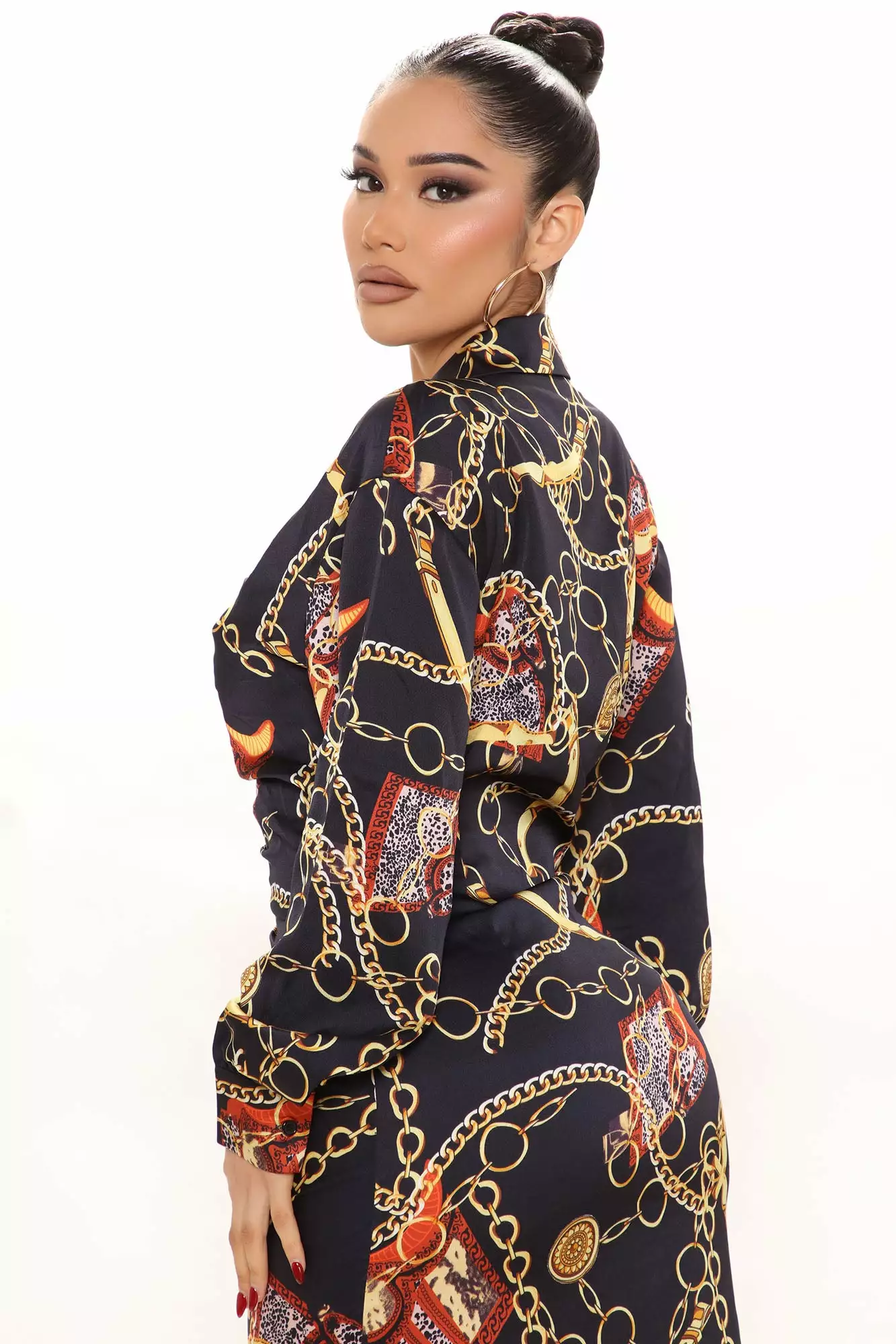 Fashion Nova Becoming Rich Satin Shirt Dress - Navy/combo 6 Fashion Nova Becoming Rich Satin Shirt Dress - Navy/combo - Image 4