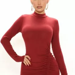 Fashion Nova Krissy Ruched Mini Dress - Burgundy