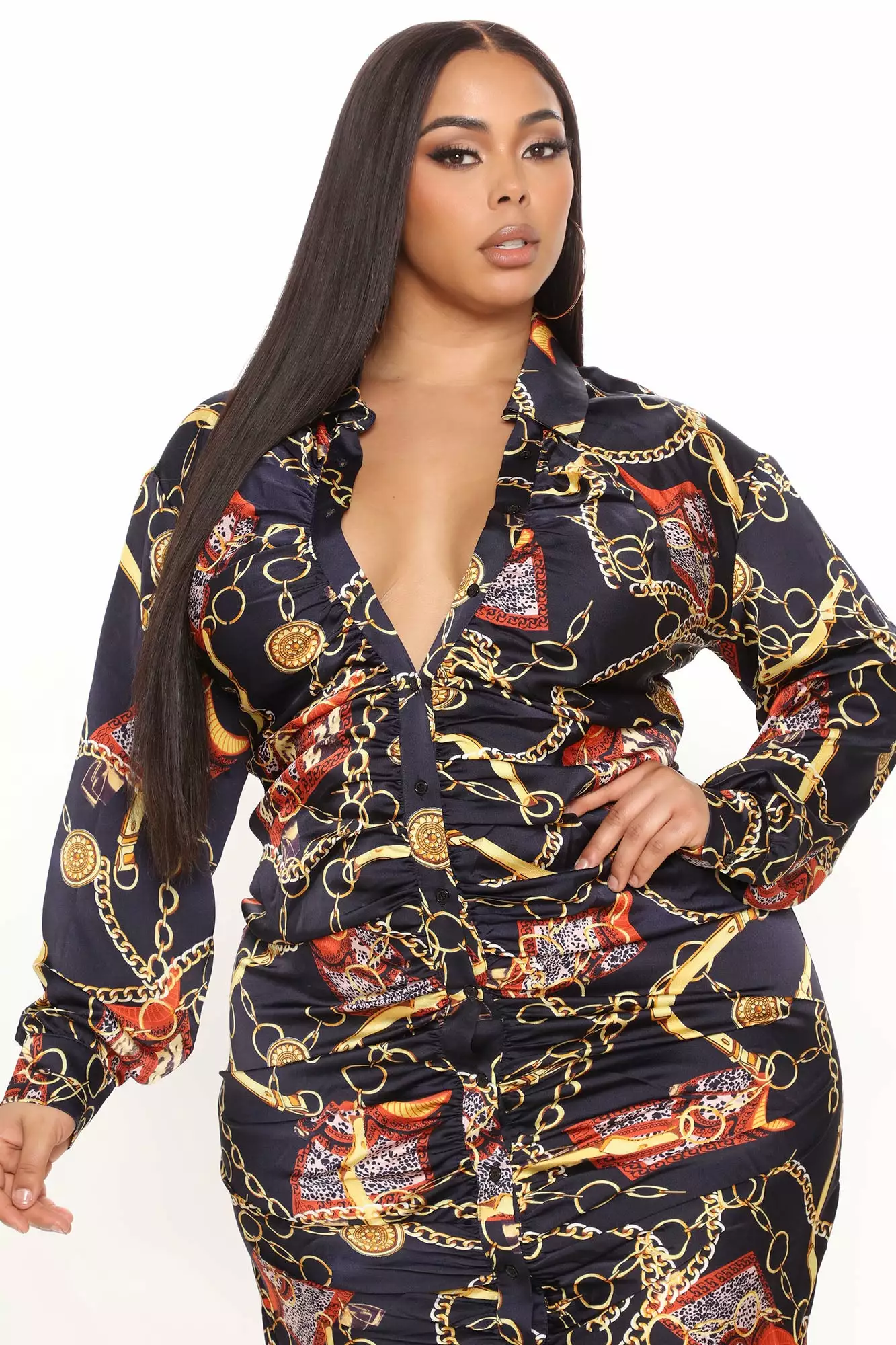 Fashion Nova Becoming Rich Satin Shirt Dress - Navy/combo 8 Fashion Nova Becoming Rich Satin Shirt Dress - Navy/combo - Image 6