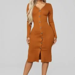 Fashion Nova Show Some Sass Sweater Dress - Rust