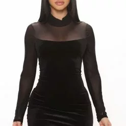 Fashion Nova Sierra Velvet Mini Dress - Black